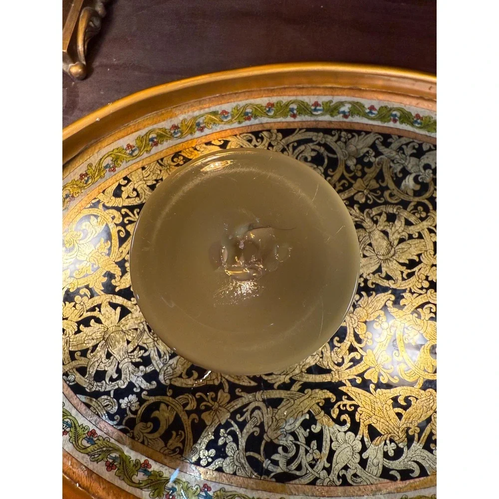 Vintage Hand-Painted Floral Glass‎ Vase: Tan Bristol Style, 7.5